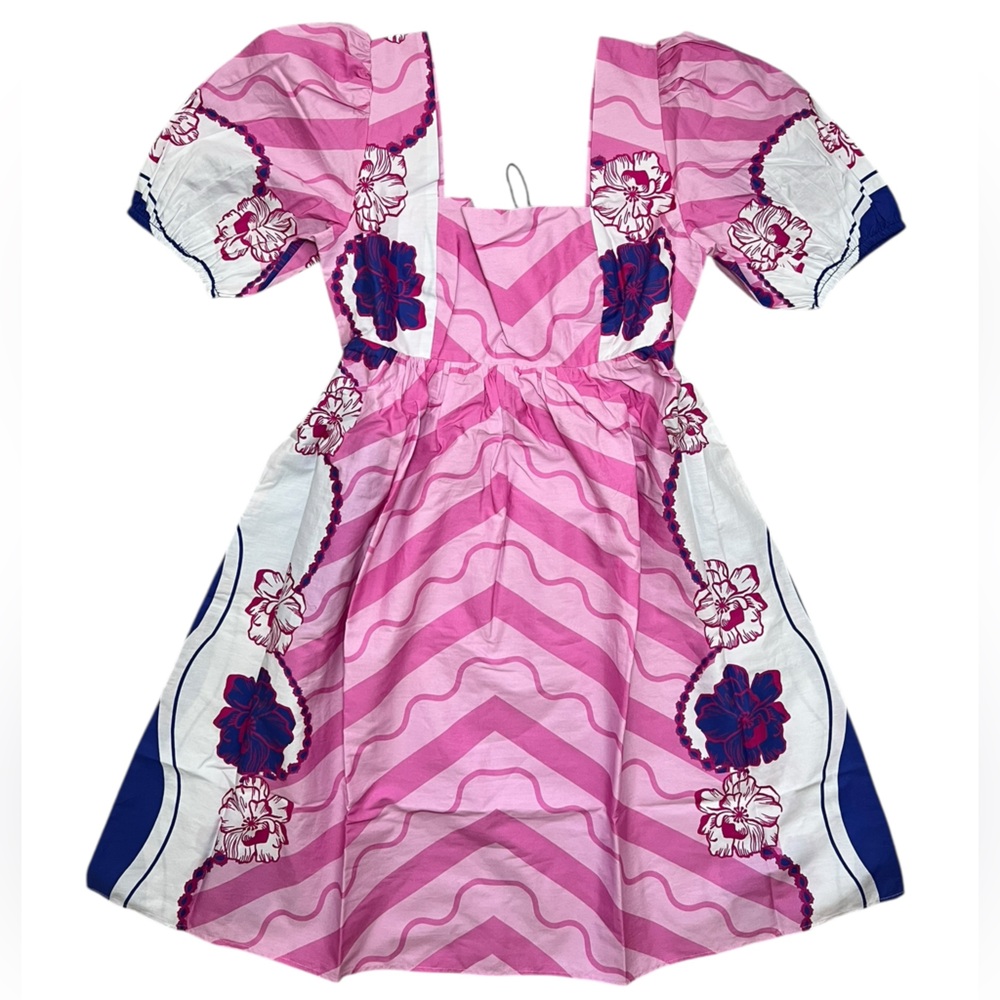 Celina moon Floral Pink Short Sleeve Floral Border Mini Dress - Picture 3 of 6